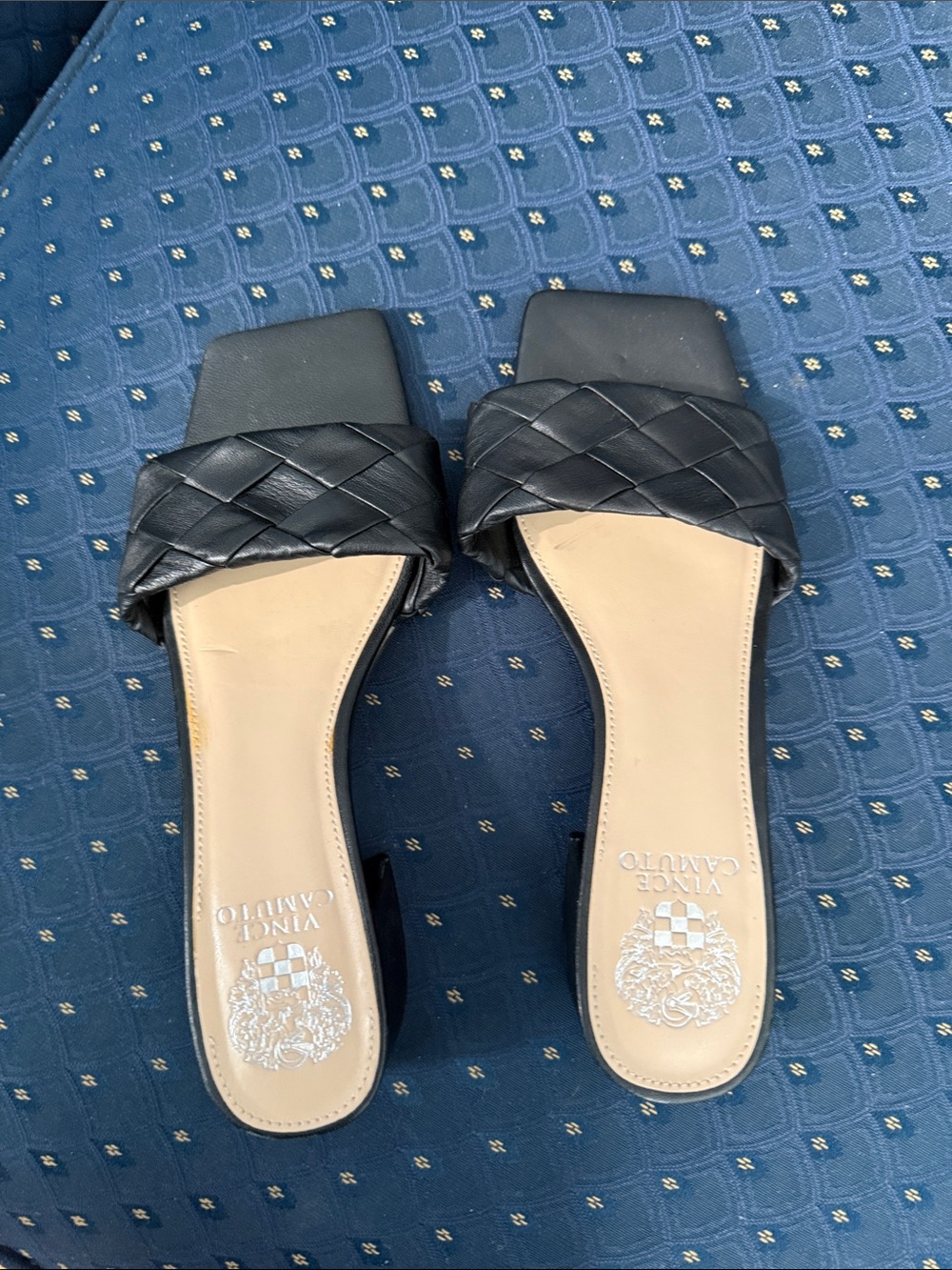 Vince Camuto Black Woven Leather Slide Mules